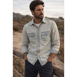 BUCK MASON Blue Long Sleeve Denim Button Up Shirt Top  Mens Size XS